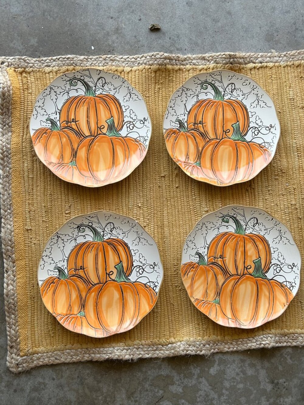 Fall Plates Set of 4 Pumpkin Dinner Plates • Scalloped Ceramic Fall Thanksgiving